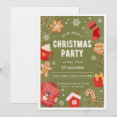 Red & Green Illustrative Christmas Party Invita Kaart (Voorkant / Achterkant)
