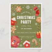 Red & Green Illustrative Christmas Party Invita Kaart (Voorkant)
