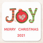 Red Green Joy kerstfeestdag Kartonnen Onderzetters (Voorkant)