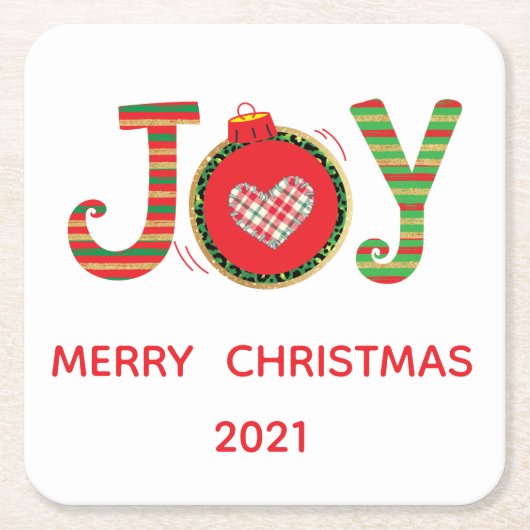 Red Green Joy kerstfeestdag Kartonnen Onderzetters (Voorkant)