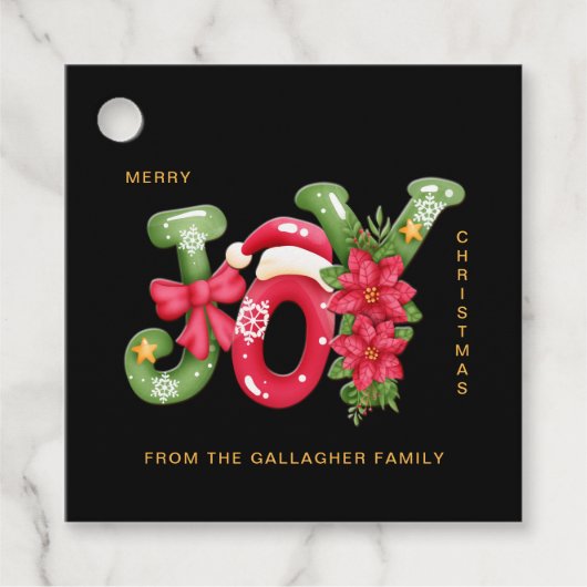 Red Green Joy Letters Illustratie Kerstmis Bedankjes Labels (Voorkant)