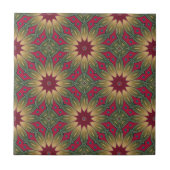 Red Green Kaleidoscope Geometric Floral Pattern Tegeltje (Voorkant)