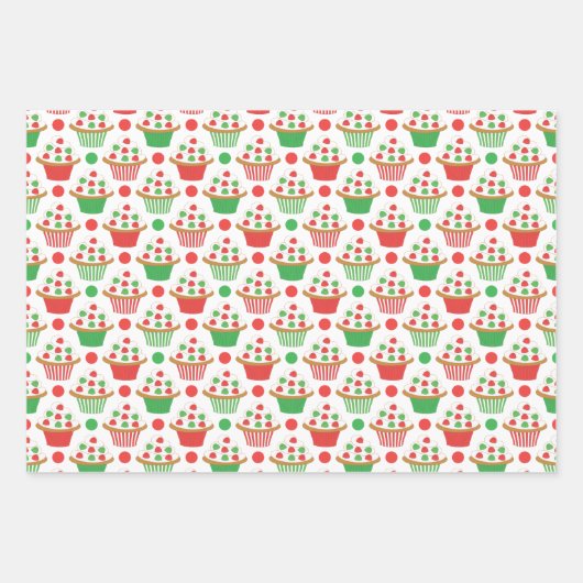 Red Green Kerstcupcakes Patroon Inpakpapier Vel (Voorkant)