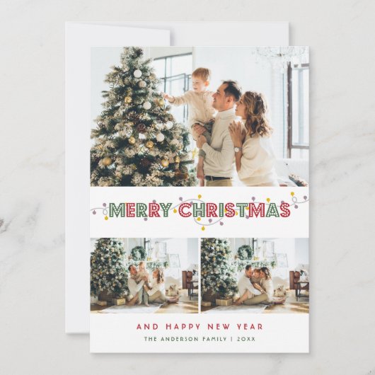 Red Green kerstlampje 3 Foto Collage Feestdagenkaart (Voorkant)