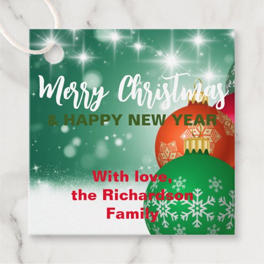 Red Green Kerstmis Baubles Winter Wonderland Bedankjes Labels (Voorkant)