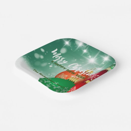 Red Green Kerstmis Baubles Winter Wonderland Papieren Bordje (Gebogen)