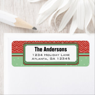 Red Green Kerstmis Chevron Pattern Return Address Etiket
