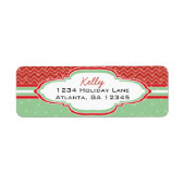 Red Green Kerstmis Chevron Pattern Return Address Etiket (Voorkant)