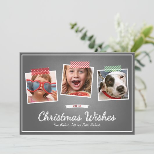 Red Green Kerstmis Foto Washi Tape Chalk Holiday Feestdagenkaart (Staand voorkant)