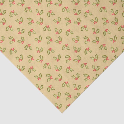 Red Green Kitschy Holly Berry Christmas Tissuepapier (Detail)