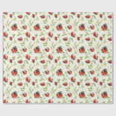 Red Green Leaves Ladybugs Birthday Cadeaupapier (Vlak)