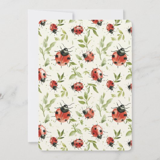 Red Green Leaves Ladybugs Birthday Kaart (Achterkant)