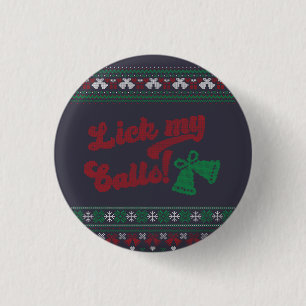 Red Green Lick My Balls Ugly kerst Ronde Button 3,2 Cm