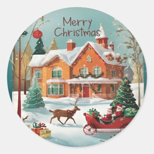 Red Green Merry Christmas Winter Scene Ronde Sticker (Voorkant)