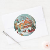 Red Green Merry Christmas Winter Scene Ronde Sticker (Envelop)