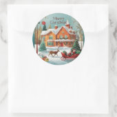 Red Green Merry Christmas Winter Scene Ronde Sticker (Tas)
