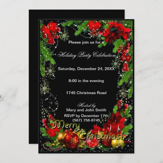 Red Green Merry kerst Uitnodiging (Voorkant / Achterkant)