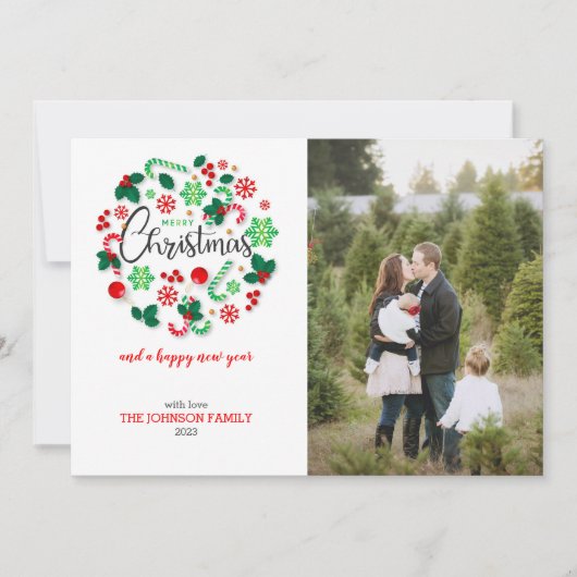 Red Green Merry kerst Wreath Feestdagenkaart (Voorkant)