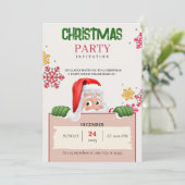 Red Green Minimalist Christmas Party Invitation  Kaart (Staand voorkant)