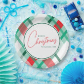 Red Green Mint Christmas Plaid Paper Plate Papieren Bordje (Feest)