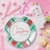 Red Green Mint Christmas Plaid Paper Plate Papieren Bordje (Feest)