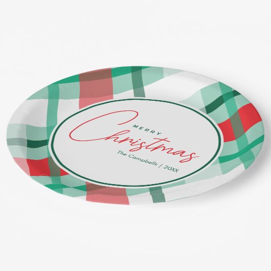 Red Green Mint Christmas Plaid Paper Plate Papieren Bordje (Gekanteld)