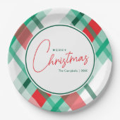 Red Green Mint Christmas Plaid Paper Plate Papieren Bordje (Voorkant)