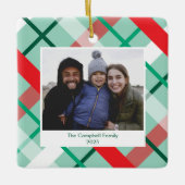 Red Green Mint Plaid Christmas Photo Ornament (Voorkant)