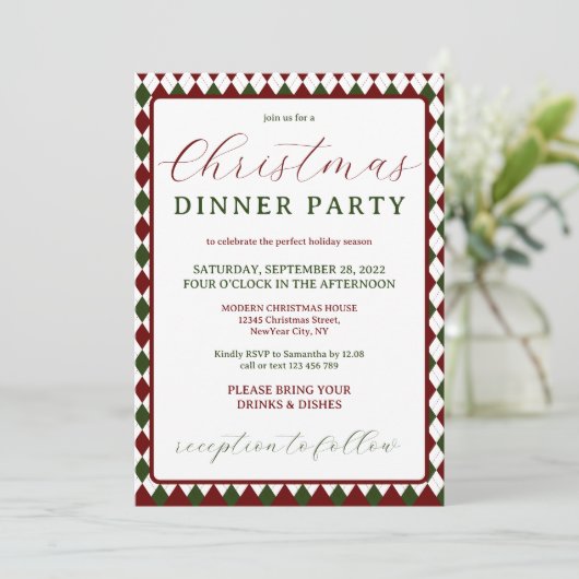 Red Green Modern Minimal Kerstmis Kaart (Staand voorkant)