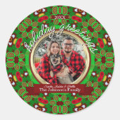 Red Green Natal Holiday Energy Custom Photo Ronde Sticker (Voorkant)