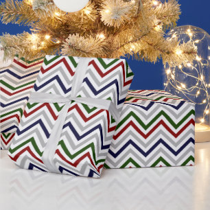 Red Green Navy Grey and White Zig Zag Cadeaupapier
