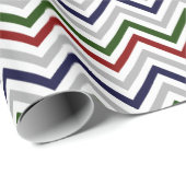 Red Green Navy Grey and White Zig Zag Cadeaupapier (Rol Hoek)