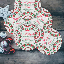 Red Green Nordic Folk Motifs op Linen Kerstmis Ronde Sticker