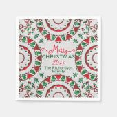 Red Green Nordic Folk Motifs op Linen Kerstmis Servet (Voorkant)
