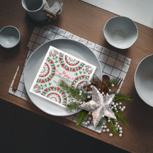 Red Green Nordic Folk Motifs op Linen Kerstmis