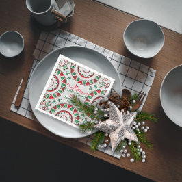 Red Green Nordic Folk Motifs op Linen Kerstmis Servet