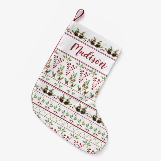 Red Green Nordic Pinecone Pattern Kleine Kerstsok (Voorkant (Hangend))