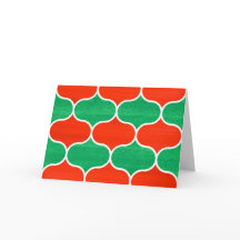 Red Green Ogee Pattern-kerstfeestkaart
