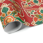 Red Green Oranje Yellow Azulejos Floral Pattern Cadeaupapier (Rol Hoek)