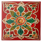 Red Green Oranje Yellow Azulejos Floral Pattern Tegeltje (Voorkant)