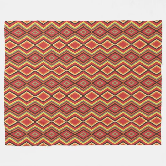 Red Green Oranje Yellow Black Tribal Art Pattern Fleece Deken (Voorkant (Horizontaal))