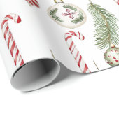 Red & Green Ornaments Candy Canes Pine Christmas Cadeaupapier (Rol Hoek)