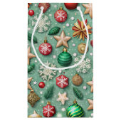 RED & GREEN ORNAMENTS & GOLD HOLIDAY STARS KLEIN CADEAUZAKJE (Achterkant)