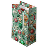 RED & GREEN ORNAMENTS & GOLD HOLIDAY STARS KLEIN CADEAUZAKJE (Achterkant Gekanteld)