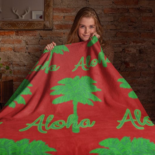 Red Green Palm Aloha Tropical Holiday Fleece Deken