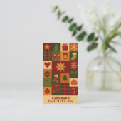 Red Green Patchwork Quilt Rustic Farmhouse Floral Visitekaartje (Staand voorkant)
