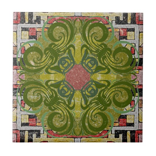 Red Green Pattern Retro Tegels Tegeltje (Voorkant)