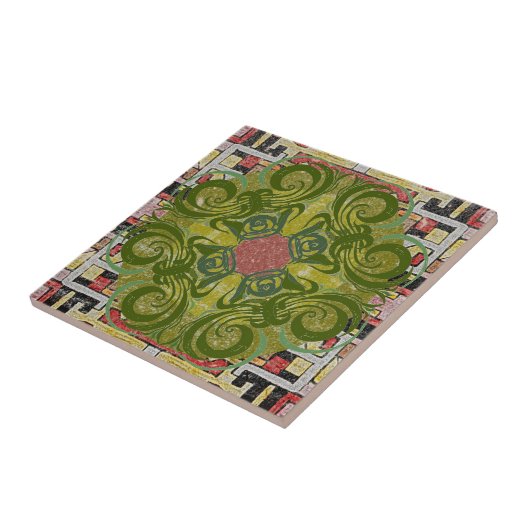 Red Green Pattern Retro Tegels Tegeltje (Zijkant)