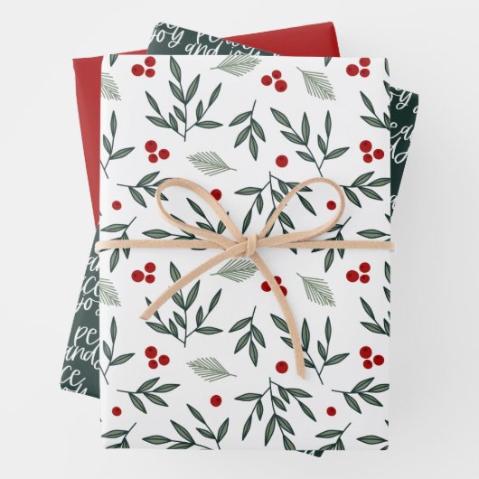 Red Green Peace and Joy Winter Holiday Wrapping Pa Inpakpapier Vel (In situ)