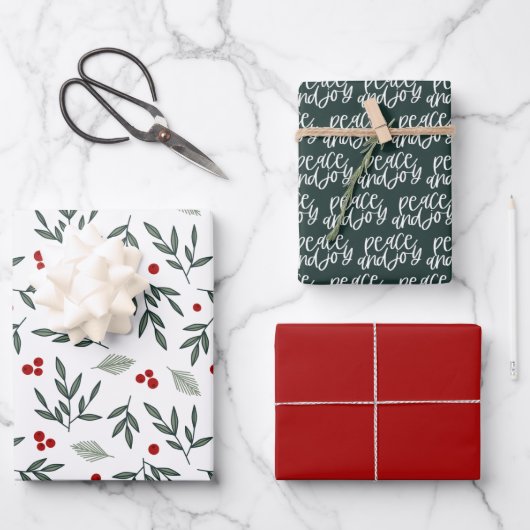 Red Green Peace and Joy Winter Holiday Wrapping Pa Inpakpapier Vel (Voorkant)